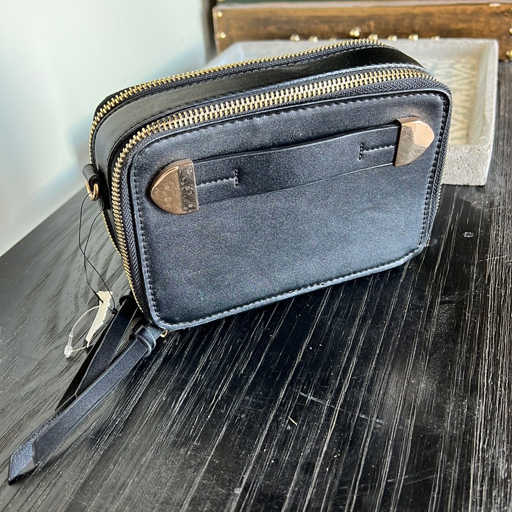 New Melie Bianco 100% vegan company black and gold clutch bag purse